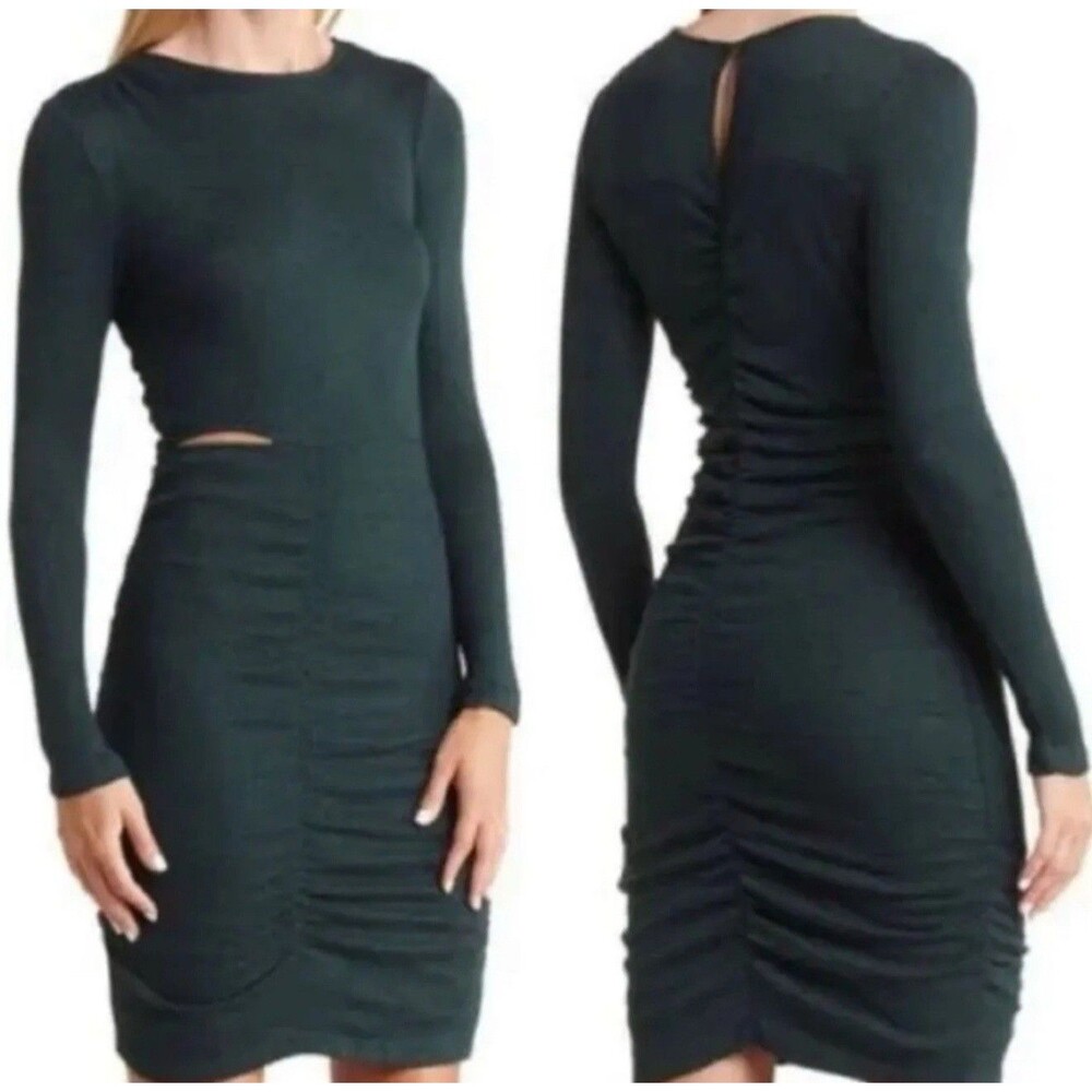 Walter Baker Gloriana Asymmetric Cut Out Ruched Dress Hunter Green Sz Large New